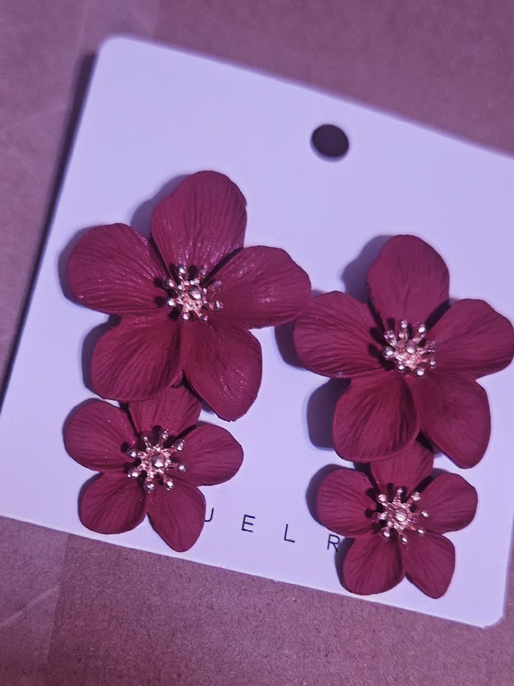 2 Pair - Maroon And Teal Floral Stud Earrings - Picture 1 of 2